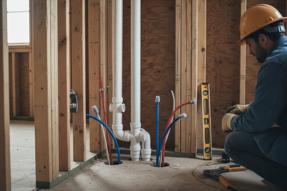 Drain and supply rough-in during Sump Pump Repair in Delphia