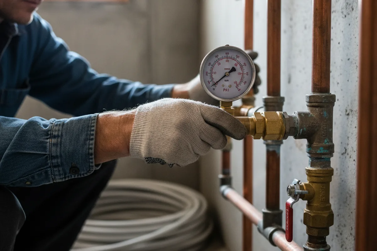 Pressure testing a repaired line during Water Line Repair in Delphia